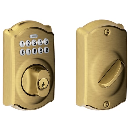 Schlage Residential Grade 2, Keypad Deadbolt, C KWY, Camelot Escutcheon, US5, Round Corner BE365 CAM 609